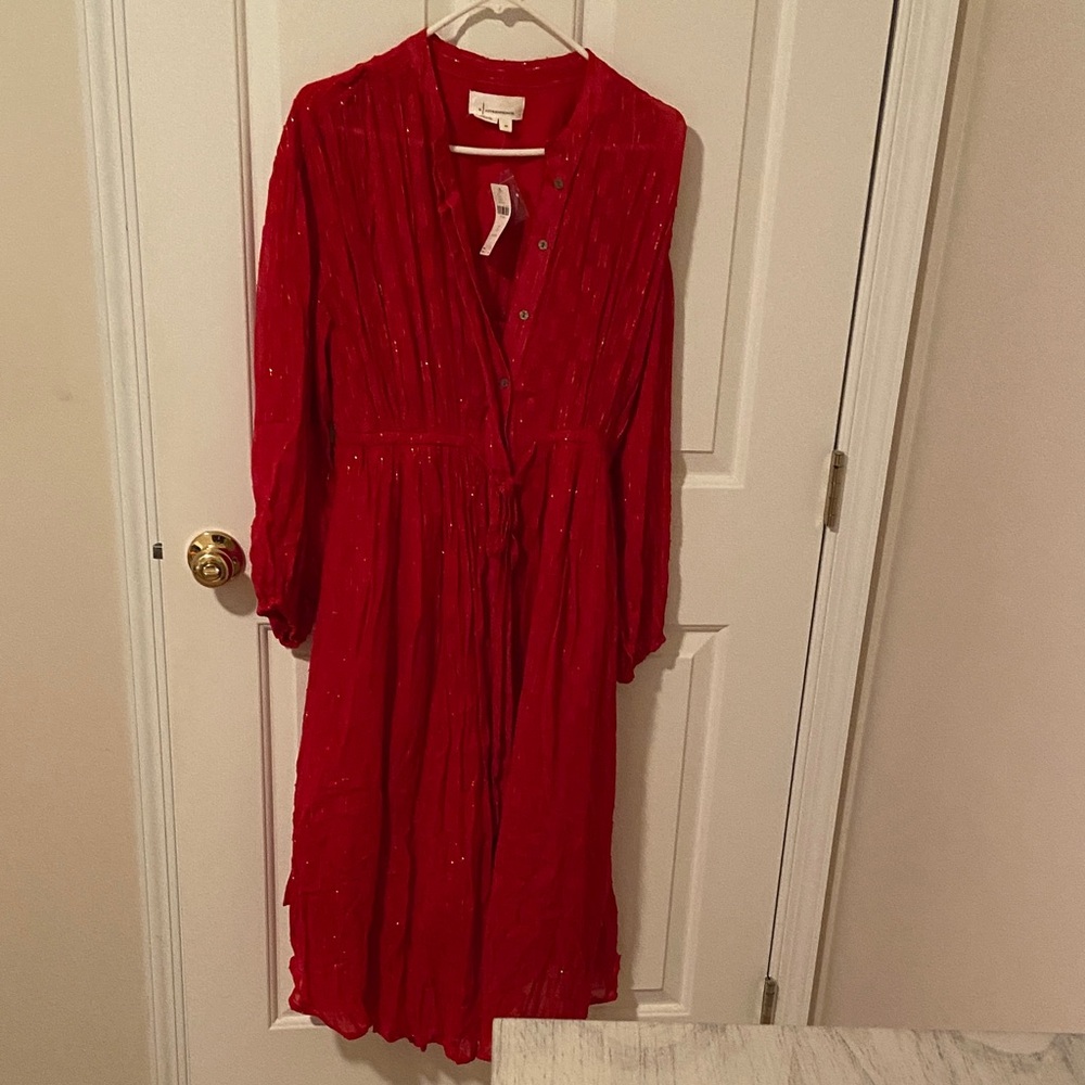 Anthropologie Red Long Sleeve Dress